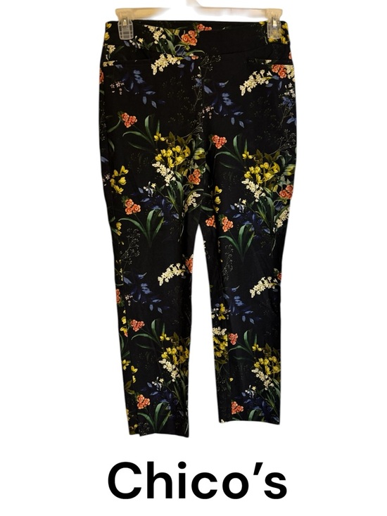 Chico's Pants - CHICO'S Black Beautiful Floral Straight Leg Pants  SIZE:  4      #10